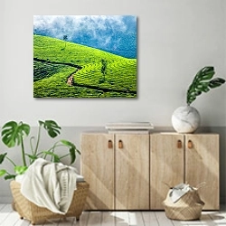 «Чайные плантации в Индии 3» в интерьере современной комнаты над комодом