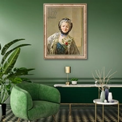 «Portrait of Madame Drouais c.1758» в интерьере гостиной в зеленых тонах