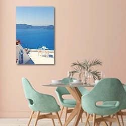 «Греция. Санторини. Терасса» в интерьере современной столовой в пастельных тонах