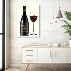 «Бутылка красного вина» в интерьере комнаты в скандинавском стиле над тумбой