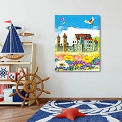 «Замок в цветах» в интерьере детской комнаты для мальчика в морской тематике