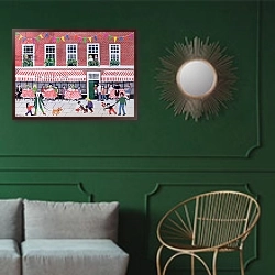 «The Pastry Case, 1994» в интерьере классической гостиной с зеленой стеной над диваном
