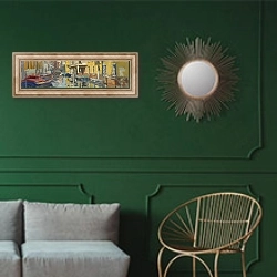 «Полуденный свет 2» в интерьере классической гостиной с зеленой стеной над диваном