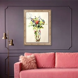 «Bouquet» в интерьере гостиной с розовым диваном