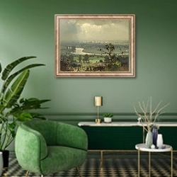 «Долина Трент» в интерьере гостиной в зеленых тонах