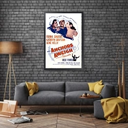 «Poster - Anchors Aweigh» в интерьере в стиле лофт над диваном