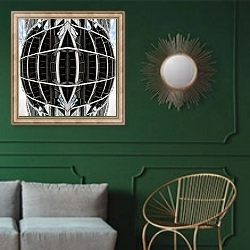 «Balcony, 2015» в интерьере классической гостиной с зеленой стеной над диваном