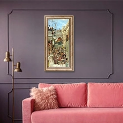 «Spring, 1894» в интерьере гостиной с розовым диваном