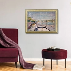 «The Bridge at Asnieres, 1888» в интерьере гостиной в бордовых тонах