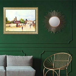 «Дождь в Море-сюр-Луэн» в интерьере классической гостиной с зеленой стеной над диваном