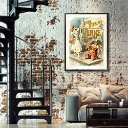 «Imre Kiralfy superb representation of Venice at Olympia» в интерьере двухярусной гостиной в стиле лофт с кирпичной стеной