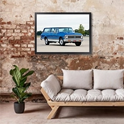 «Chevrolet C20 Suburban '1972» в интерьере гостиной в стиле лофт над диваном