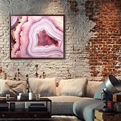 «Geode of pink agate stone 5» в интерьере гостиной в стиле лофт с кирпичной стеной