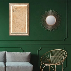 «Study of a Figure with Pouncing Marks» в интерьере классической гостиной с зеленой стеной над диваном