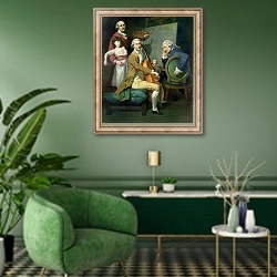 «Self Portrait With his Daughter, Maria Theresa and Possibly Giacobbe and James Cervetto c.1779» в интерьере гостиной в зеленых тонах