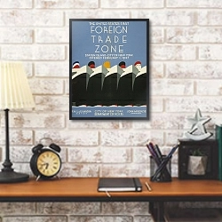 «The United States first foreign trade zone» в интерьере кабинета в стиле лофт над столом