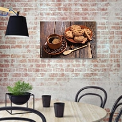 «Кофе и овсяное печенье с шоколадом» в интерьере современной кухни с кирпичной стеной