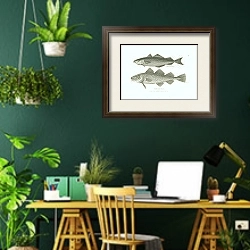 «Coal-Fish, Common Cod 1» в интерьере кабинета с зелеными стенами