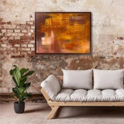 «Абстрактная картина #5» в интерьере гостиной в стиле лофт над диваном