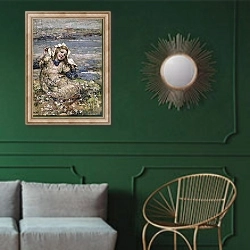 «By the Seaside» в интерьере классической гостиной с зеленой стеной над диваном