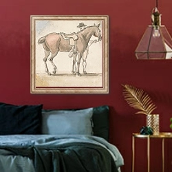 «A Man and a Saddled Horse» в интерьере спальни с акцентной стеной