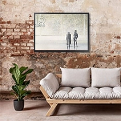 «Man and Woman in an Art Gallery» в интерьере в стиле лофт с черной кирпичной стеной