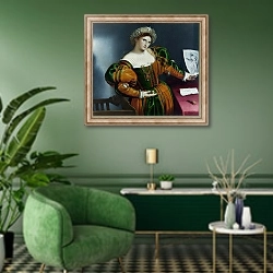 «портрет женщины» в интерьере гостиной в зеленых тонах