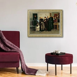 «Verdict, 'Not Guilty', 1882» в интерьере гостиной в бордовых тонах
