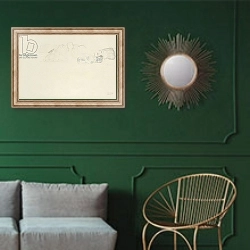 «Reclining half nude to the right, c.1914-15» в интерьере классической гостиной с зеленой стеной над диваном