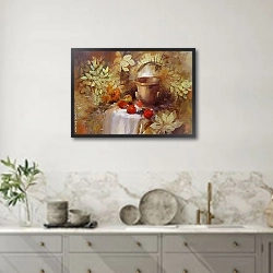 «Натюрморт с вазой и фруктами» в интерьере кухни в серых тонах