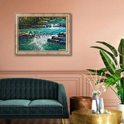 «Вид на каскадную реку Дагомыс в Сочинском национальном парке» в интерьере классической гостиной над диваном