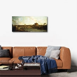 «Castel Sant'Angelo and Ponte Sant'Angelo, Rome,» в интерьере современной гостиной над диваном