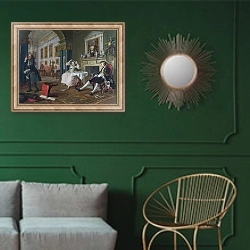 «Marriage A-la-Mode - 2, The T?te ? T?te» в интерьере классической гостиной с зеленой стеной над диваном