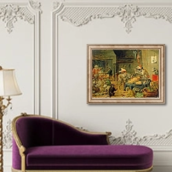«Monkey Banquet, 1810» в интерьере в классическом стиле над банкеткой