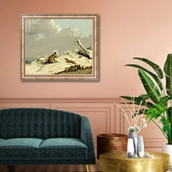 «Duck Shooting in Winter» в интерьере классической гостиной над диваном