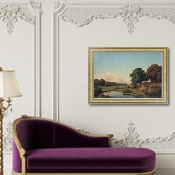 «Пейзаж с прудиком» в интерьере в классическом стиле над банкеткой