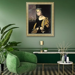 «Портрет Екатерины Сергеевны Авдулиной. 1822» в интерьере гостиной в зеленых тонах