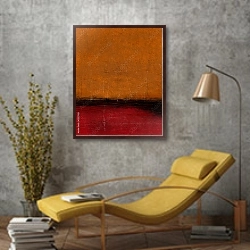 «Красно-рыжая абстракция» в интерьере в стиле лофт с желтым креслом