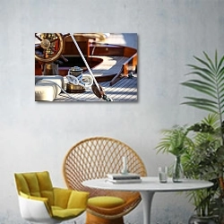 «Детали обстановки парусной яхты» в интерьере современной гостиной с желтым креслом