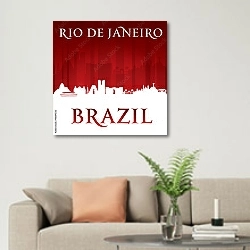 « Рио-де-Жанейро, Бразилия. Силуэт города на красном фоне» в интерьере современной светлой гостиной над диваном