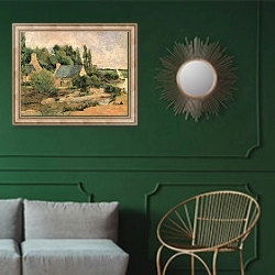 «Прачки из Понт-Авена» в интерьере классической гостиной с зеленой стеной над диваном