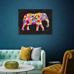 «Слон, вектор» в интерьере гостиной в стиле поп-арт с синими стенами