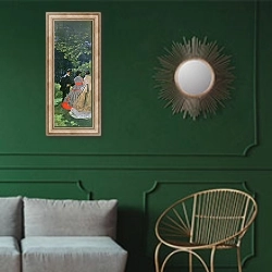 «Dejeuner sur L'Herbe, Chailly, 1865 1» в интерьере классической гостиной с зеленой стеной над диваном