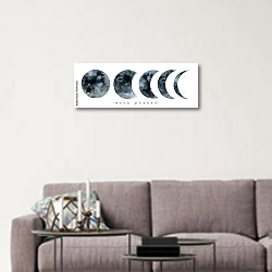 «Убывающая луна» в интерьере в скандинавском стиле над диваном