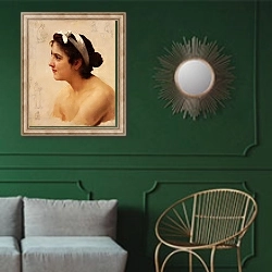 «Etude dune femme, pour offrande a lamour» в интерьере классической гостиной с зеленой стеной над диваном