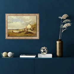 «Anglers by a Cottage on a River Bank» в интерьере в классическом стиле в синих тонах