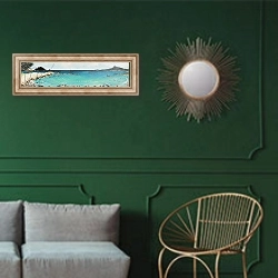 «The difference a day makes, 2010, oil on canvas» в интерьере классической гостиной с зеленой стеной над диваном