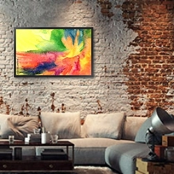 «Абстрактный акварельный фон» в интерьере гостиной в стиле лофт с кирпичной стеной