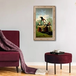 «El Pelele 1791-2» в интерьере гостиной в бордовых тонах