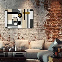 «Composition №47» в интерьере гостиной в стиле лофт с кирпичной стеной